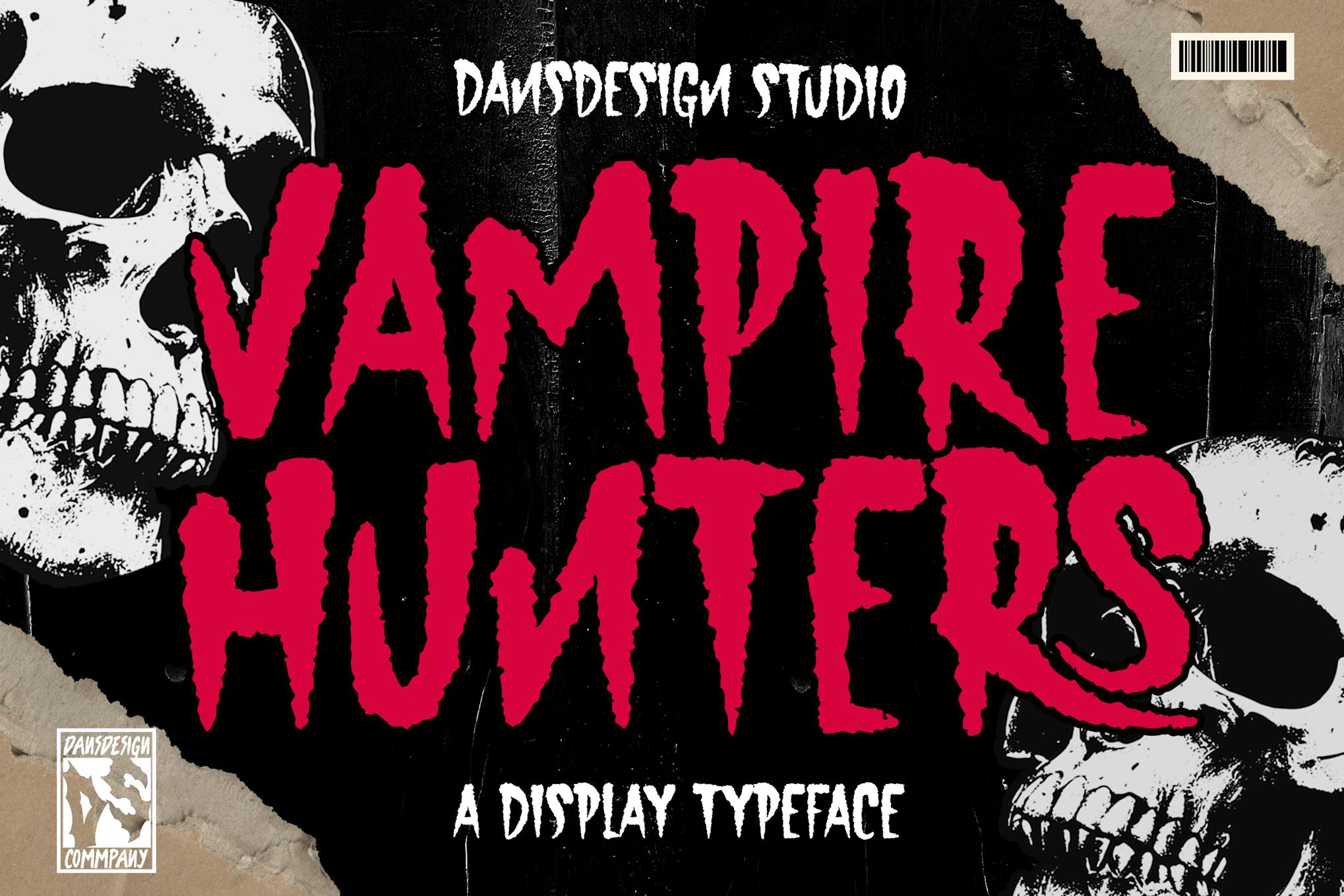 复古赛博朋克品牌服装徽标设计y2k装饰英文字体安装包 Vampire Hunters Horror Display Font 设计素材 第1张