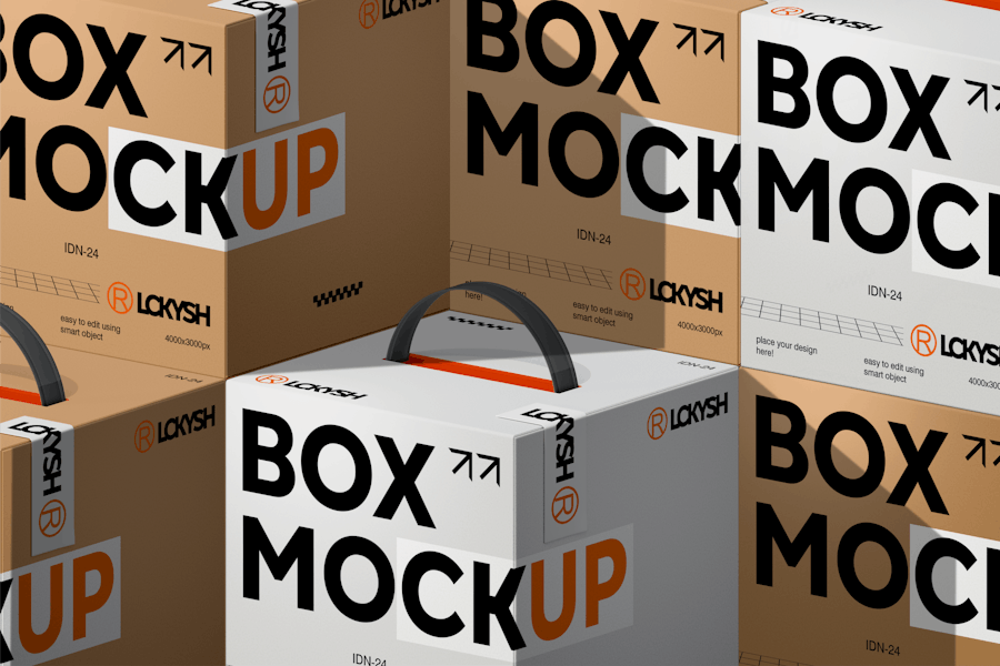 时尚方形手提产品包装纸盒设计展示效果图PS贴图样机模板 Box Mockup 样机素材 第1张