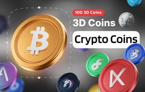 100款3D立体虚拟加密货币图标金融科技Icons设计Blender/PNG格式素材 Crypto Coins – 100 3D Coins