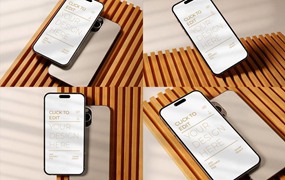 时尚文艺苹果iPhone 15 Pro手机屏幕演示贴图PSD样机模板素材 Iphone 15 Mockup