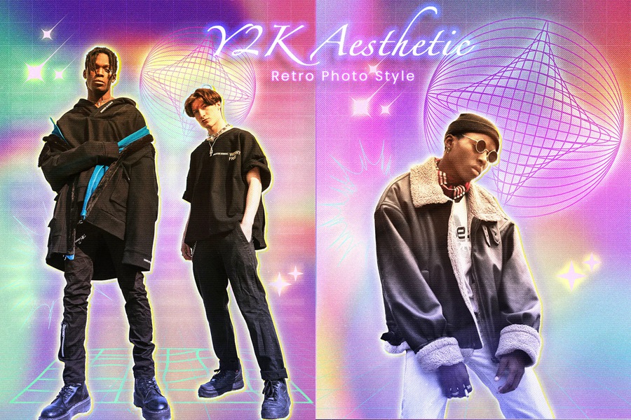 复古酸性迷幻Y2K元素叠加图片后期PSD特效样机 Y2K Aesthetic Retro Photo Style , 第1张