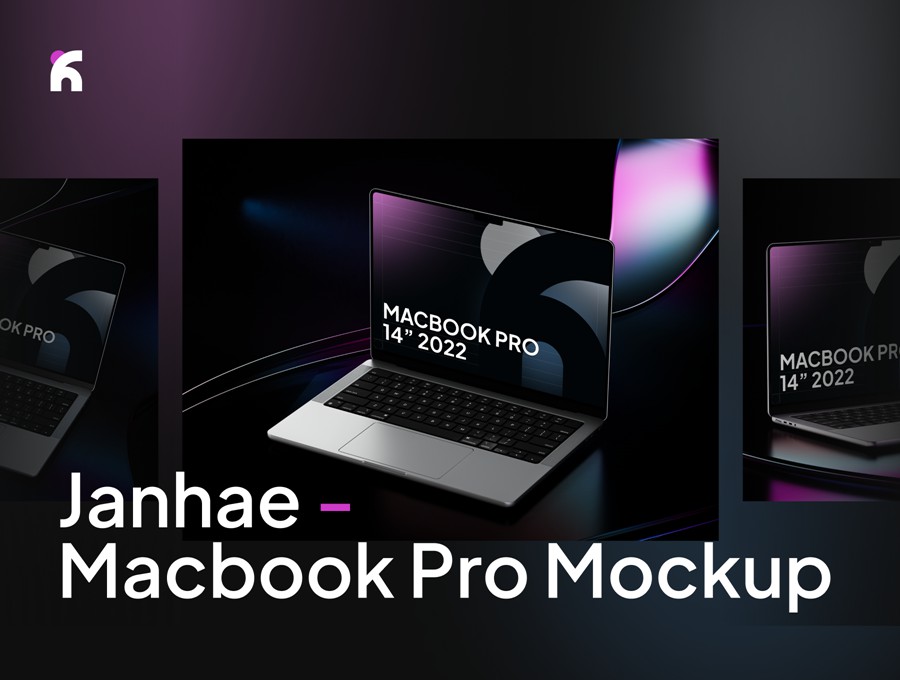 黑化风苹果MacBook Pro笔记本电脑演示效果图PS贴图样机模板素材 Janhae – Macbook Pro Dark & Colorful Mockup v.01 , 第1张