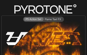 炫酷真实火焰燃烧烟雾辉光文字图形logo特效PS动作设计套装 Pyrotone by Doron Supply