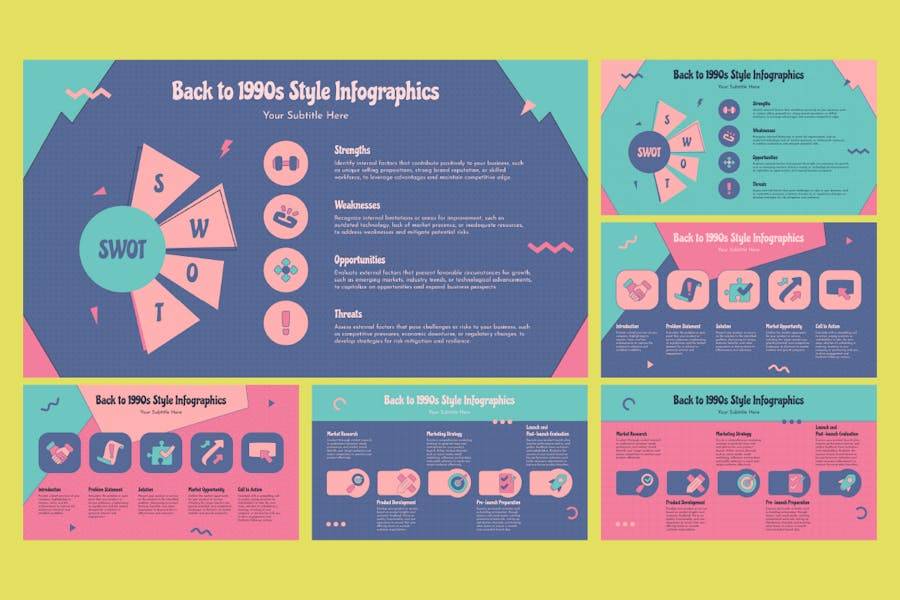 时尚复古美学信息图表图文排版设计模板 Back to 1990s Style Infographics 幻灯图表 第4张