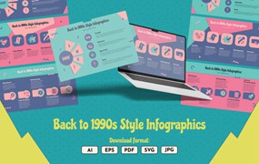 时尚复古美学信息图表图文排版设计模板 Back to 1990s Style Infographics