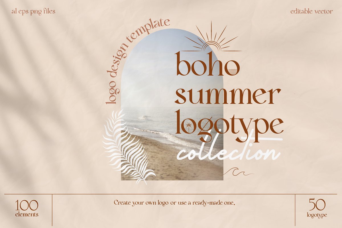 Mio Buono 夏季抽象创意时尚极简波西米亚风格标志构图设计元素包 Boho Summer Logo 图片素材 第1张