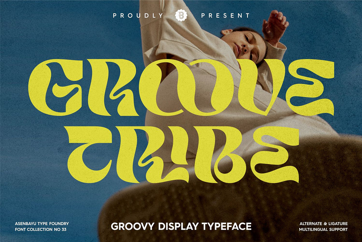 时尚复古扭曲酸性海报杂志标签徽标LOGO设计PSAI英文字体安装包 Groove Tribe Font , 第1张