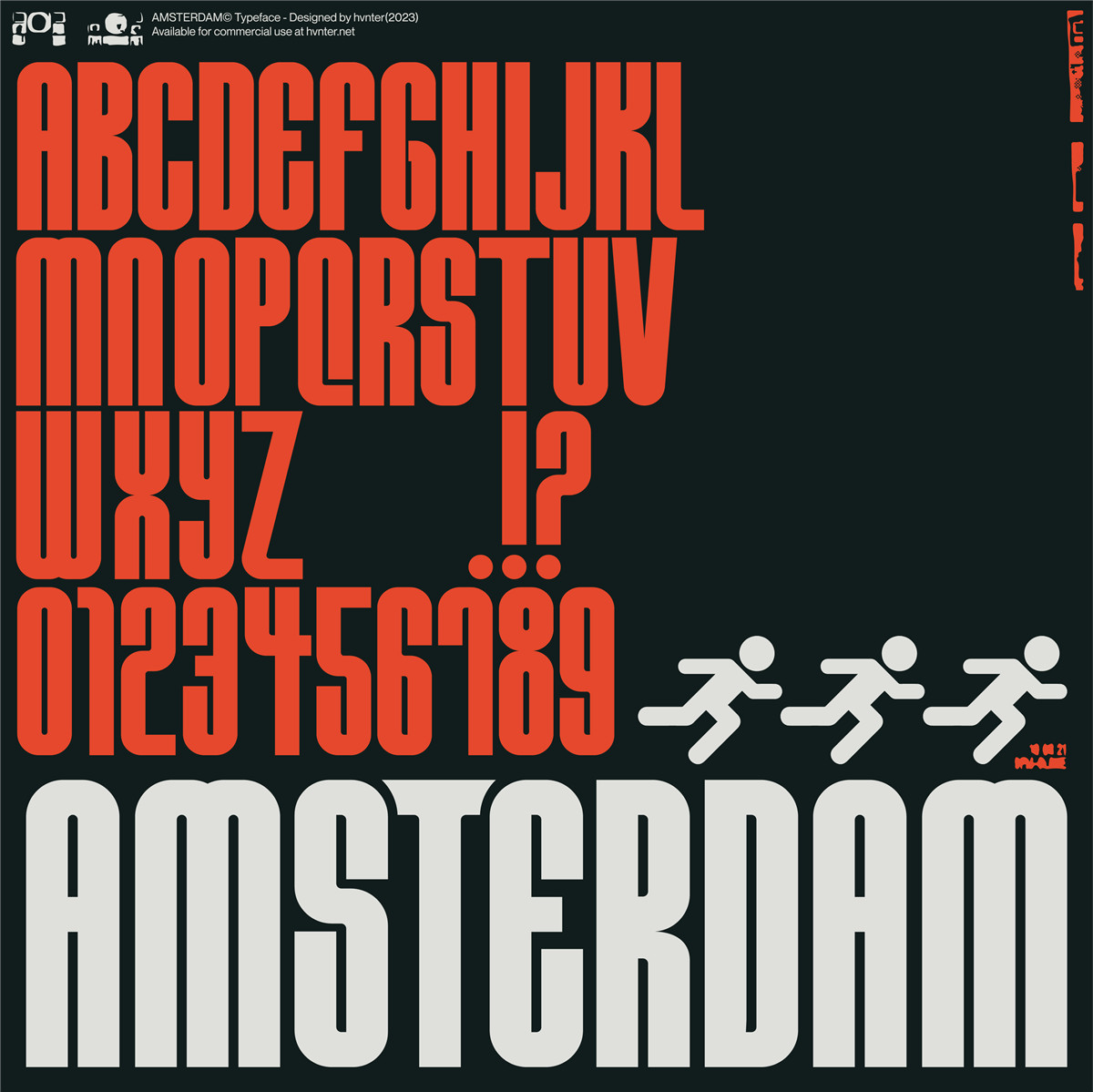 英文字体：科技未来赛博朋克机能标题排版logo装饰无衬线字体 HVNTER - AMSTERDAM 设计素材 第1张