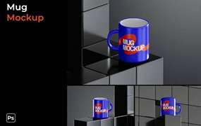高级黑化风品牌LOGO设计马克杯水杯展示效果图PS贴图样机素材 Mug Mockup