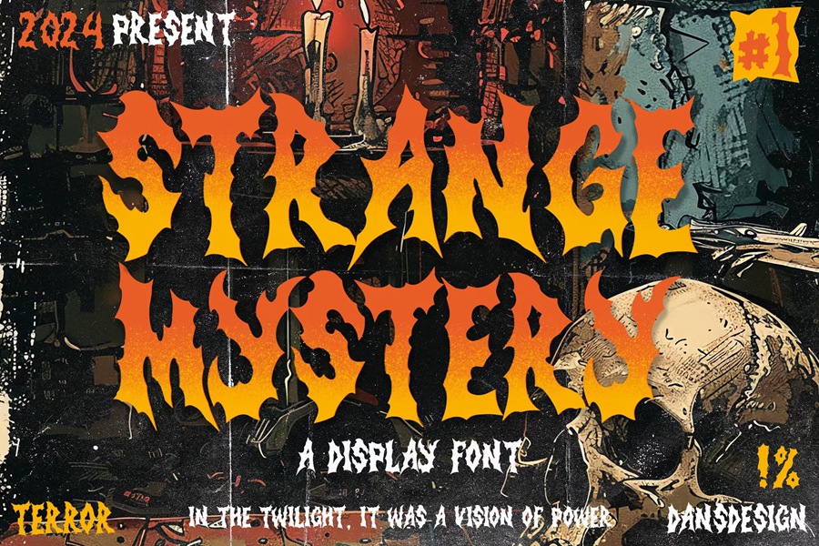 时尚复古金属品牌海报电影徽标设计y2k装饰英文字体安装包 Strange Mystery Horror Metal Display Font 设计素材 第1张