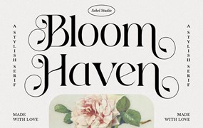 现代优雅品牌海报婚礼请柬设计衬线英文字体安装包 Bloom Haven – Modern Elegant Serif Typeface