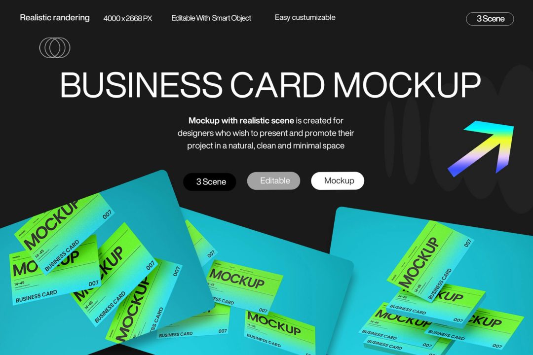 时尚悬浮商务名片卡片logo品牌vi设计展示贴图psd样机模板素材 Modern Gradient Business Card Mockup Template , 第1张