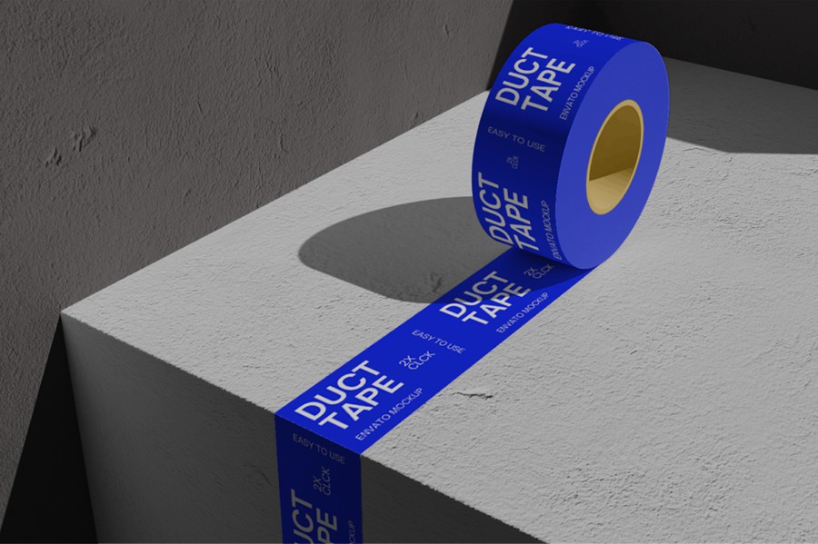 工业风产品快递打包管状塑料胶带logo贴图效果图ps展示样机模板 Duct Tape Mockup | Blue 样机素材 第3张