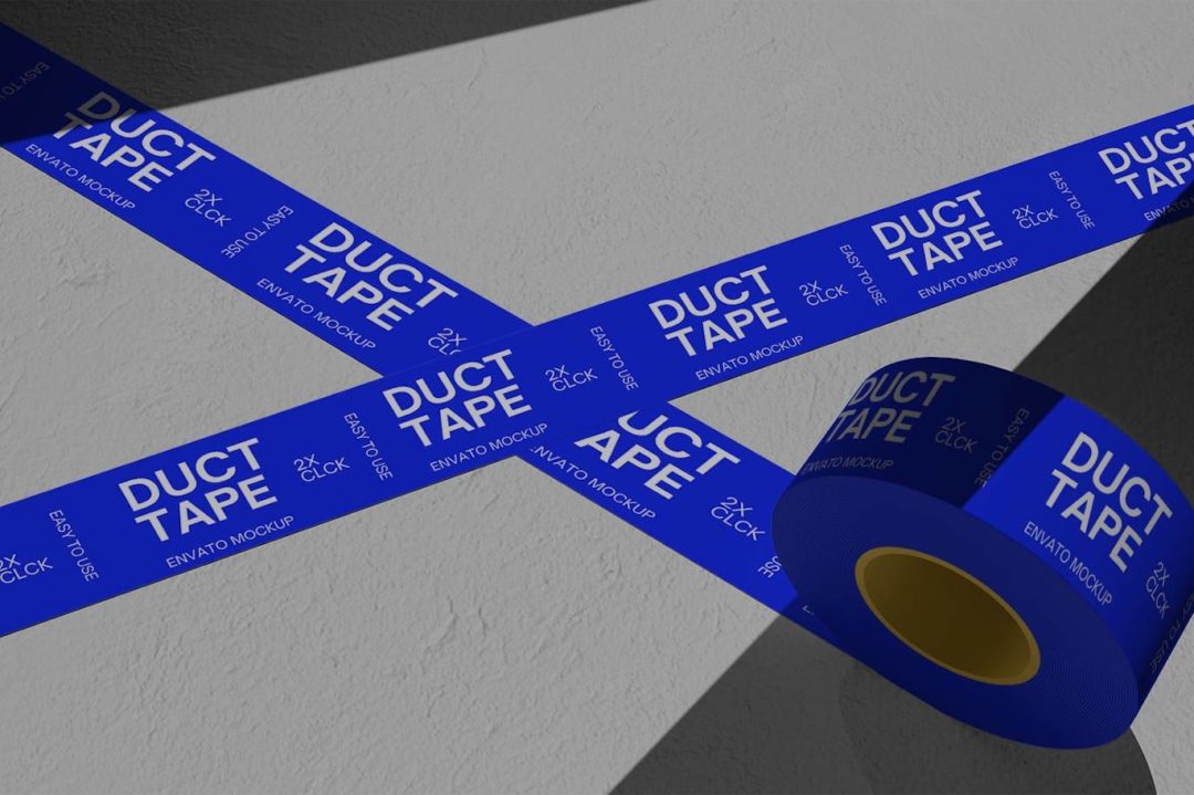 工业风产品快递打包管状塑料胶带logo贴图效果图ps展示样机模板 Duct Tape Mockup | Blue 样机素材 第4张