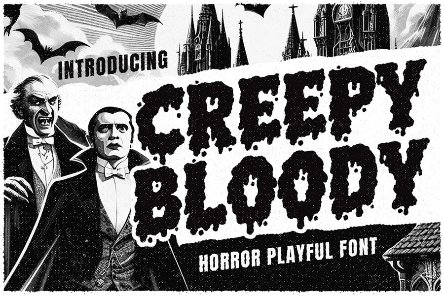 哥特式海报品牌包装标识设计装饰英文字体安装包 Creepy Bloody a Playful Horror Font 设计素材 第1张