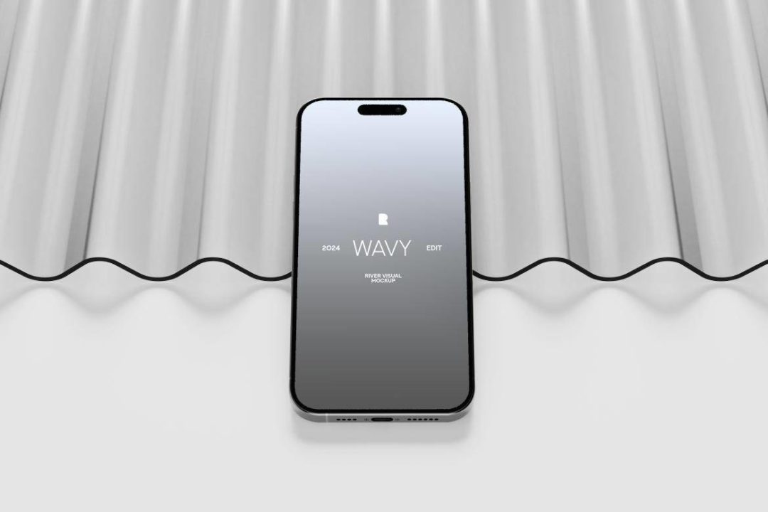 高级苹果iPhone 15 Pro屏幕演示效果图PS贴图样机模板设计素材 iPhone 15 Pro – Wavy Glass , 第4张