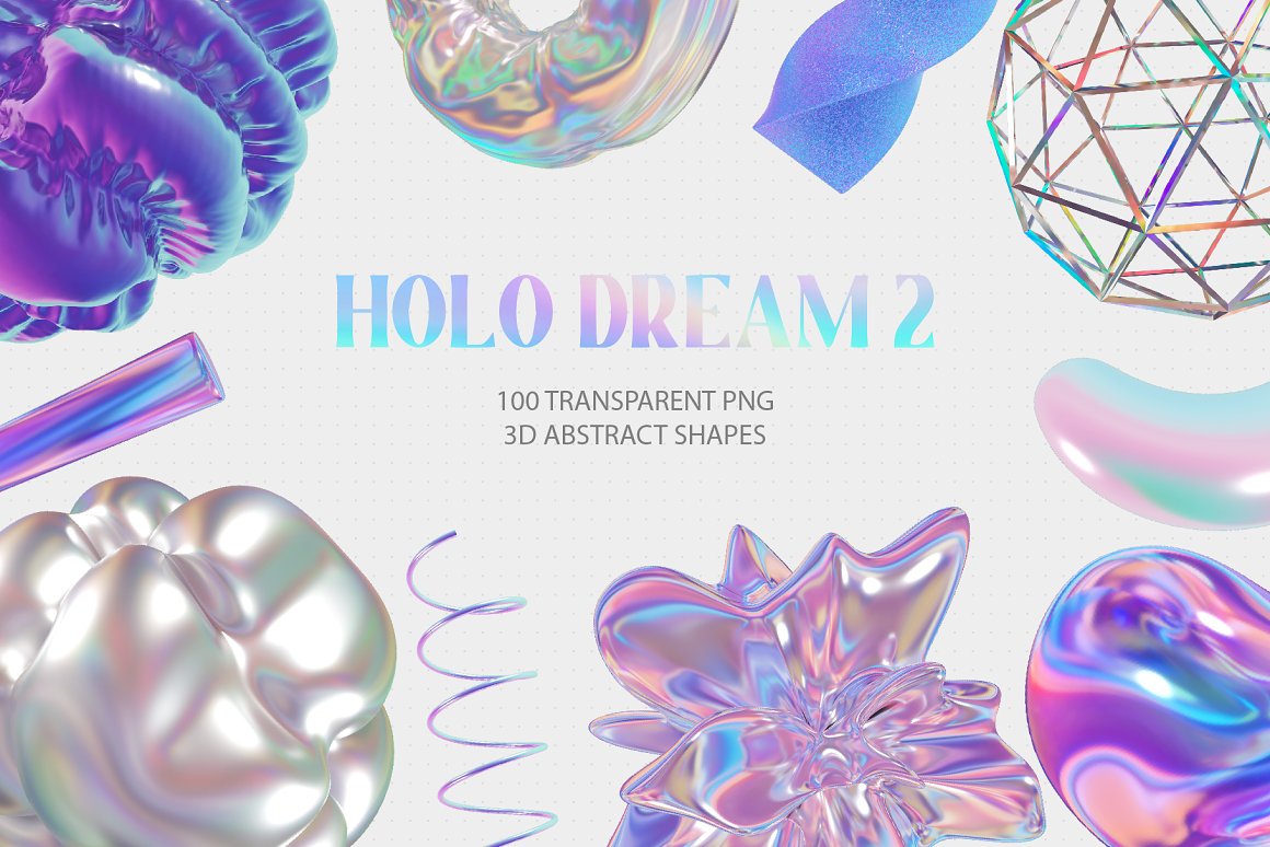 100款新潮酸性全息虹彩3D金属扭曲形状图形PNG免抠设计素材 Holo Iridescence 3D Shapes graphics . 第2张