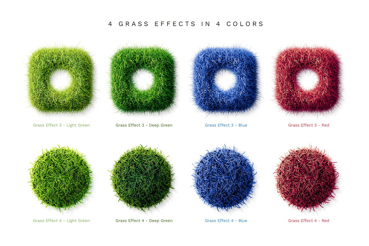 逼真趣味绿草创意3D立体毛茸茸草皮LOGO文字标题PS动作效果包 Grass Photoshop PSAction , 第6张