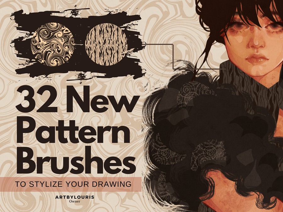 32款复古花卉几何图案艺术绘画效果procreate笔刷画笔素材 32 Pattern Brushes for Procreate 笔刷资源 第1张