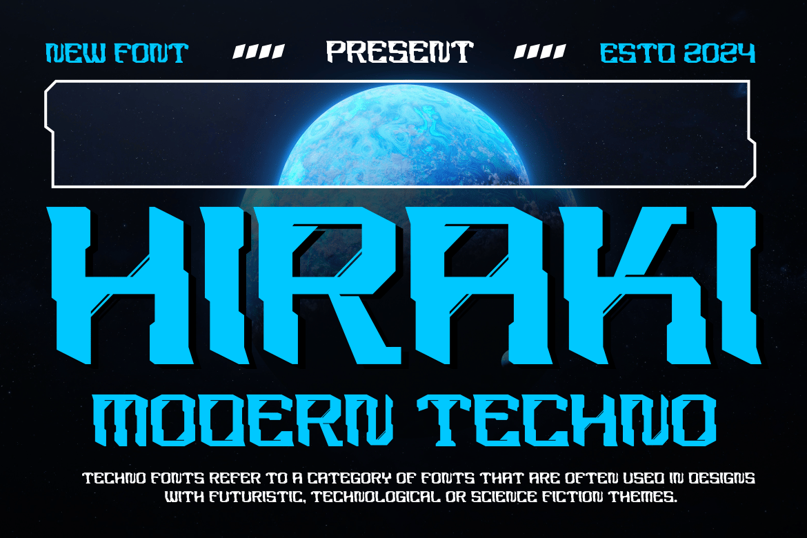 未来科幻赛博朋克海报封面标题设计装饰英文字体安装包 Hiraki – Modern Techno Font 设计素材 第1张