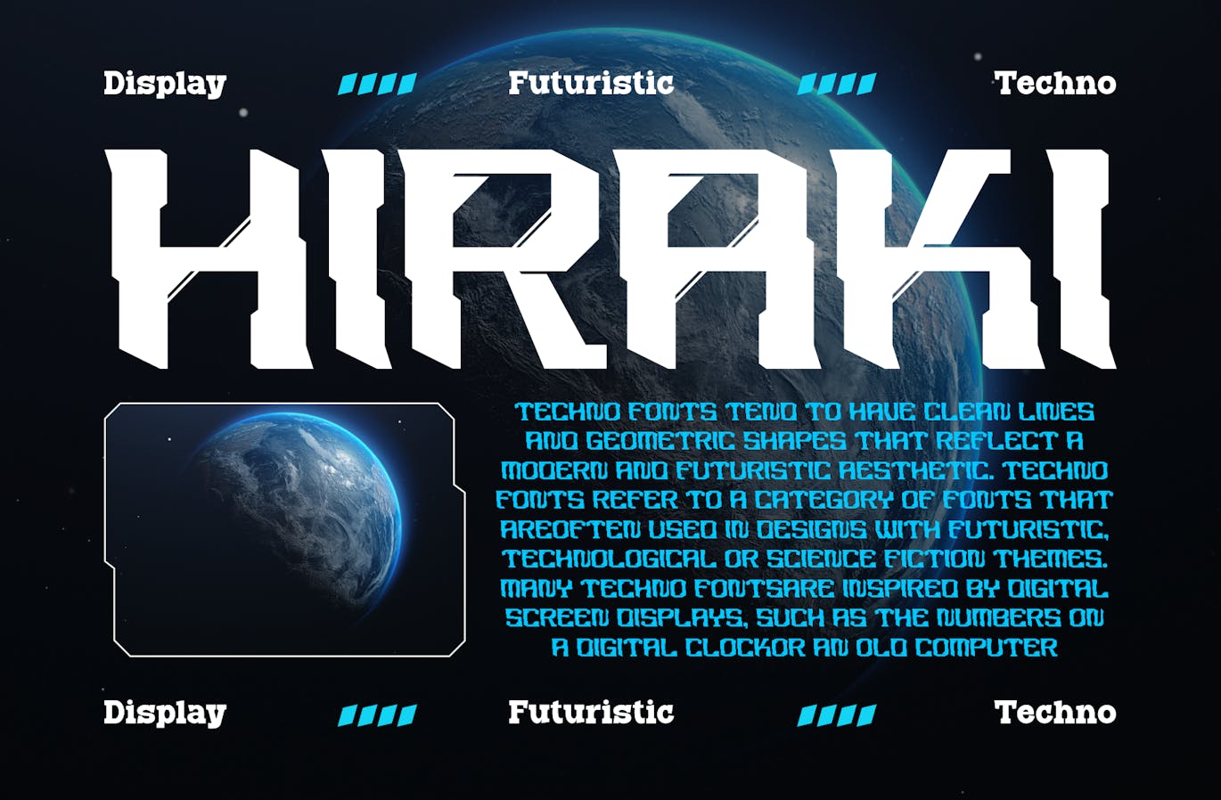 未来科幻赛博朋克海报封面标题设计装饰英文字体安装包 Hiraki – Modern Techno Font 设计素材 第3张