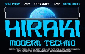 未来科幻赛博朋克海报封面标题设计装饰英文字体安装包 Hiraki – Modern Techno Font