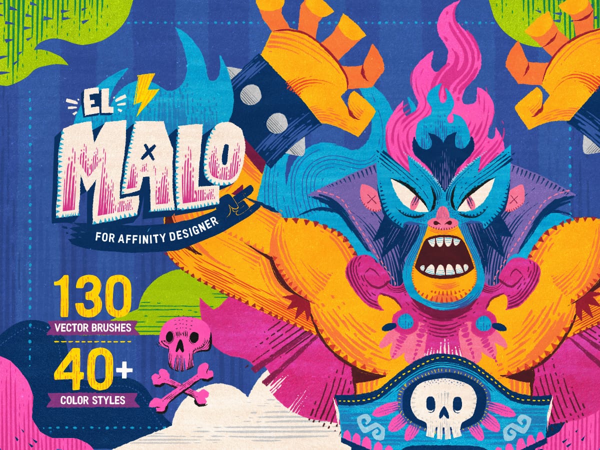 Frankentoon Studio有趣漫画点状线条艺术绘画纹理质感Affinity Designer笔刷画笔工具包 El Malo Illustration Kit for Affinity Designer 笔刷资源 第1张