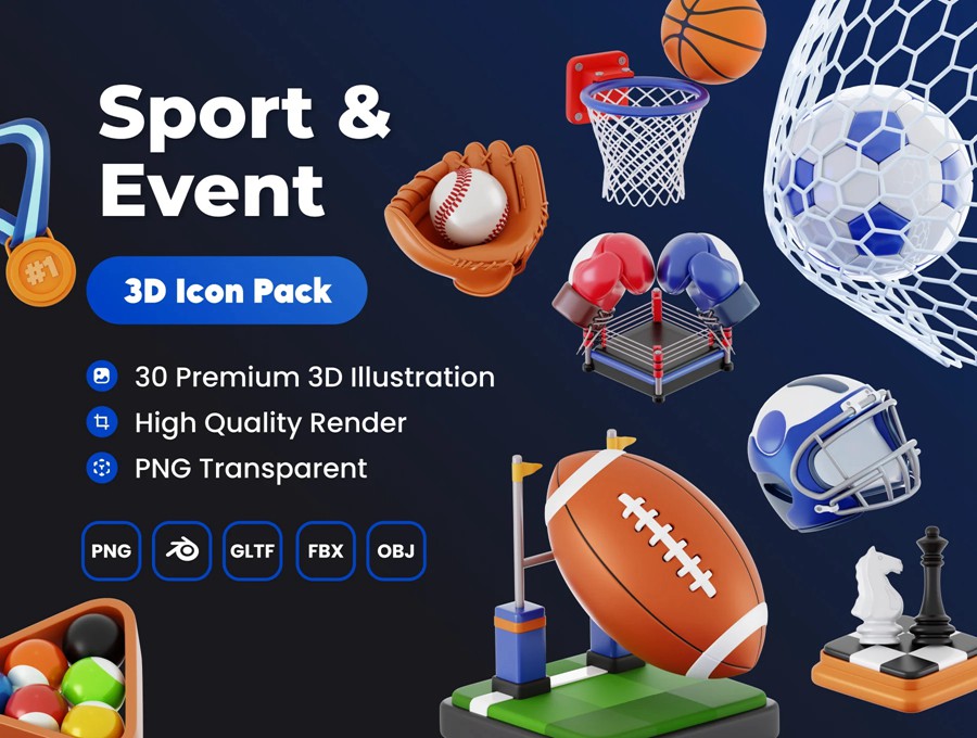 30款极简体育运动锻炼活动3d插图图标icons设计blender/png格式素材 Sport & Event 3D Asset 图标素材 第1张