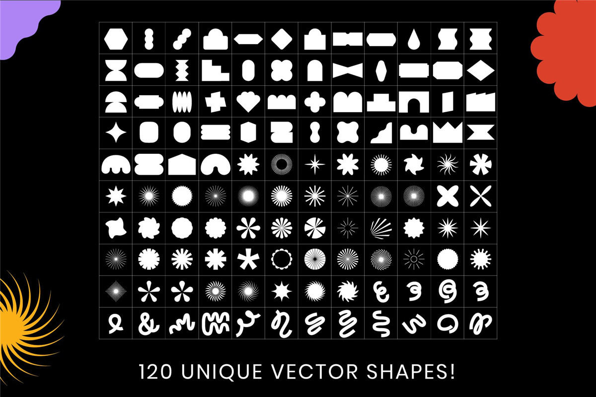 英文字体：120款潮流几何图形艺术装饰标志花体字体设计素材 Designer Dingbats – 120 shapes , 第7张