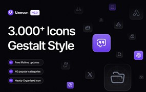 3000+款高质量圆角app ui&网站界面设计矢量线条图标icons设计素材 3000+ Gestalt Icon Styles | Uxercon Icon Library v2.0