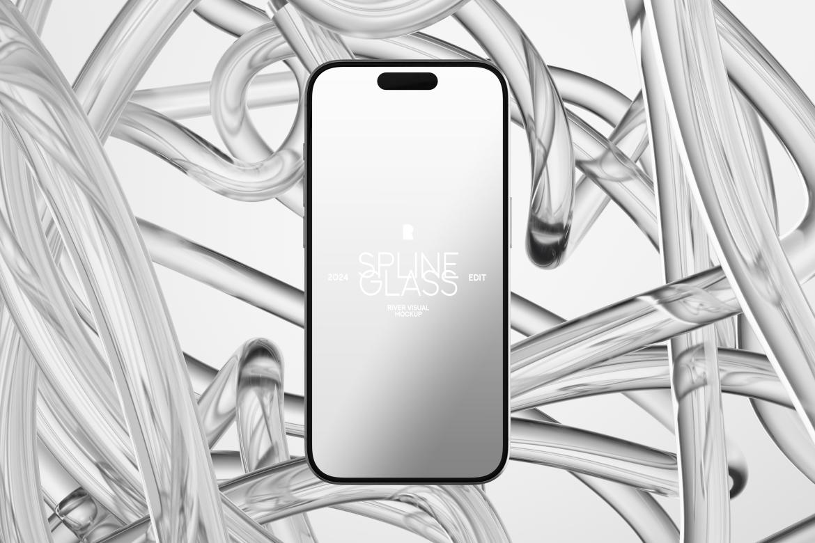 未来科幻玻璃背景苹果iPhone手机MacBook电脑iPad平板Ps展示贴图样机模板 Device Mockup – Spline Glass Series 样机素材 第3张