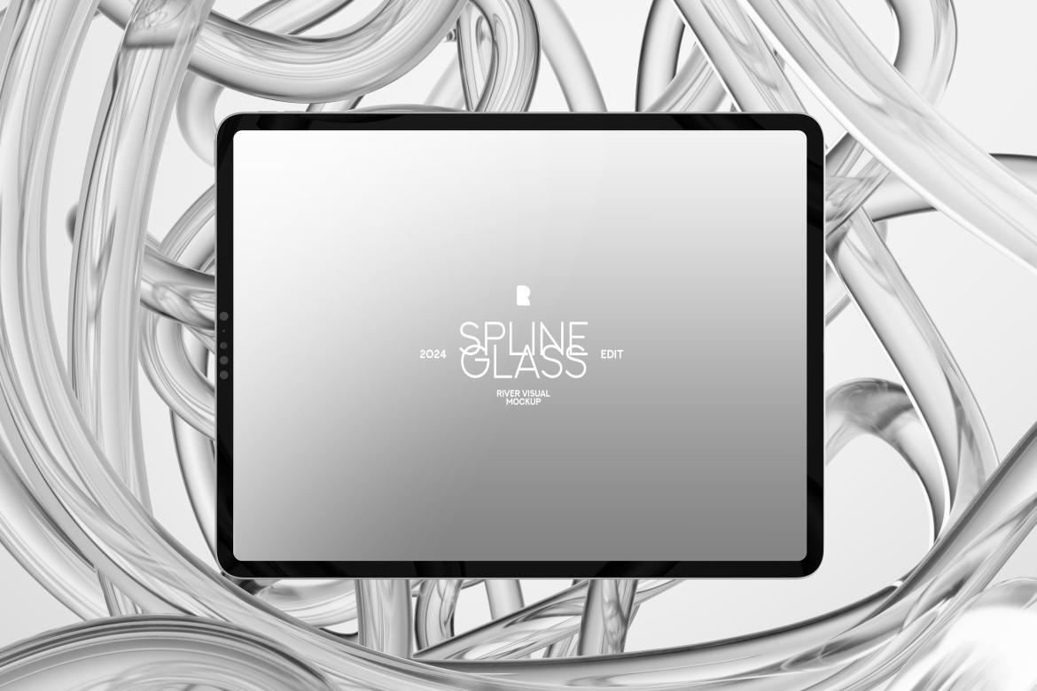 未来科幻玻璃背景苹果iPhone手机MacBook电脑iPad平板Ps展示贴图样机模板 Device Mockup – Spline Glass Series 样机素材 第4张