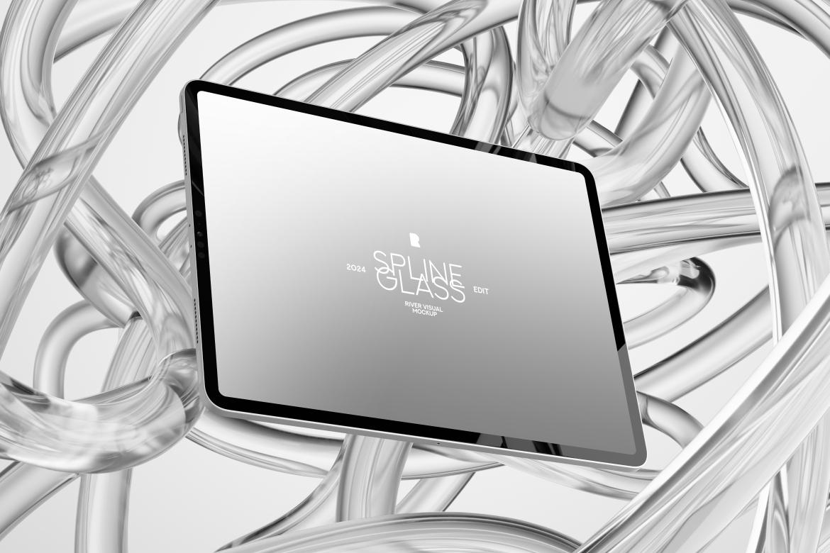 未来科幻玻璃背景苹果iPhone手机MacBook电脑iPad平板Ps展示贴图样机模板 Device Mockup – Spline Glass Series 样机素材 第5张