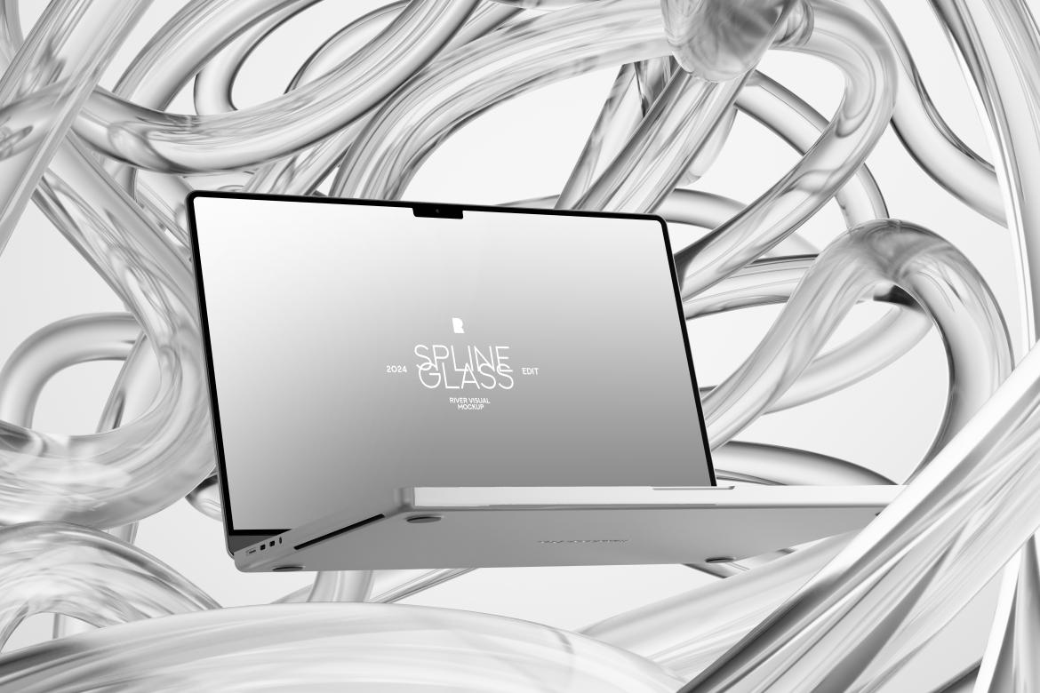 未来科幻玻璃背景苹果iPhone手机MacBook电脑iPad平板Ps展示贴图样机模板 Device Mockup – Spline Glass Series 样机素材 第6张