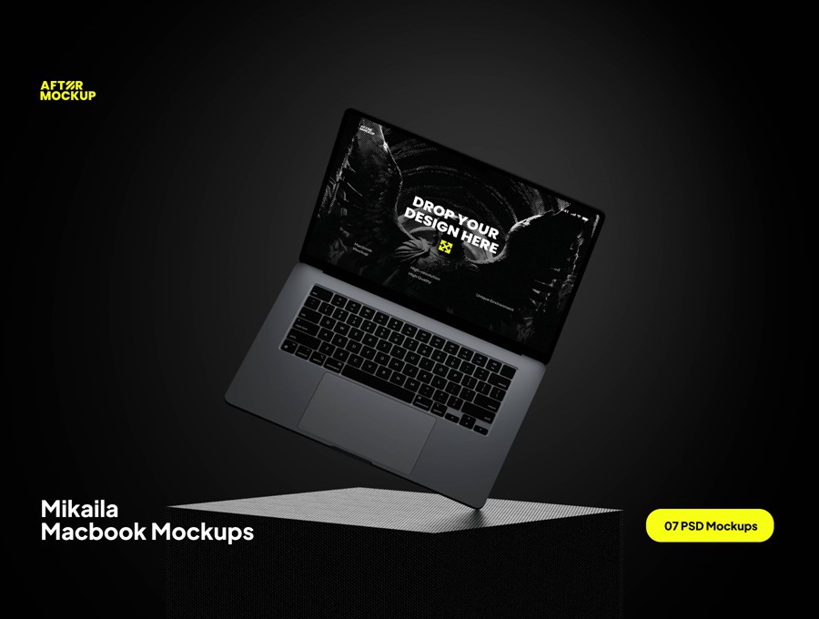 7款黑化风苹果MacBook笔记本电脑演示效果图Ps贴图样机模板素材 Mikaila Macbook Mockups 样机素材 第3张