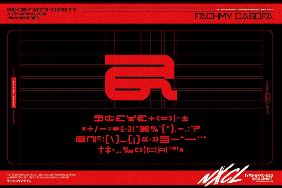 未来科幻赛博朋克海报街头服饰徽标设计y2k装饰英文字体安装包 NCL Megrabs Font Family – Industrial Brutalism 设计素材 第19张