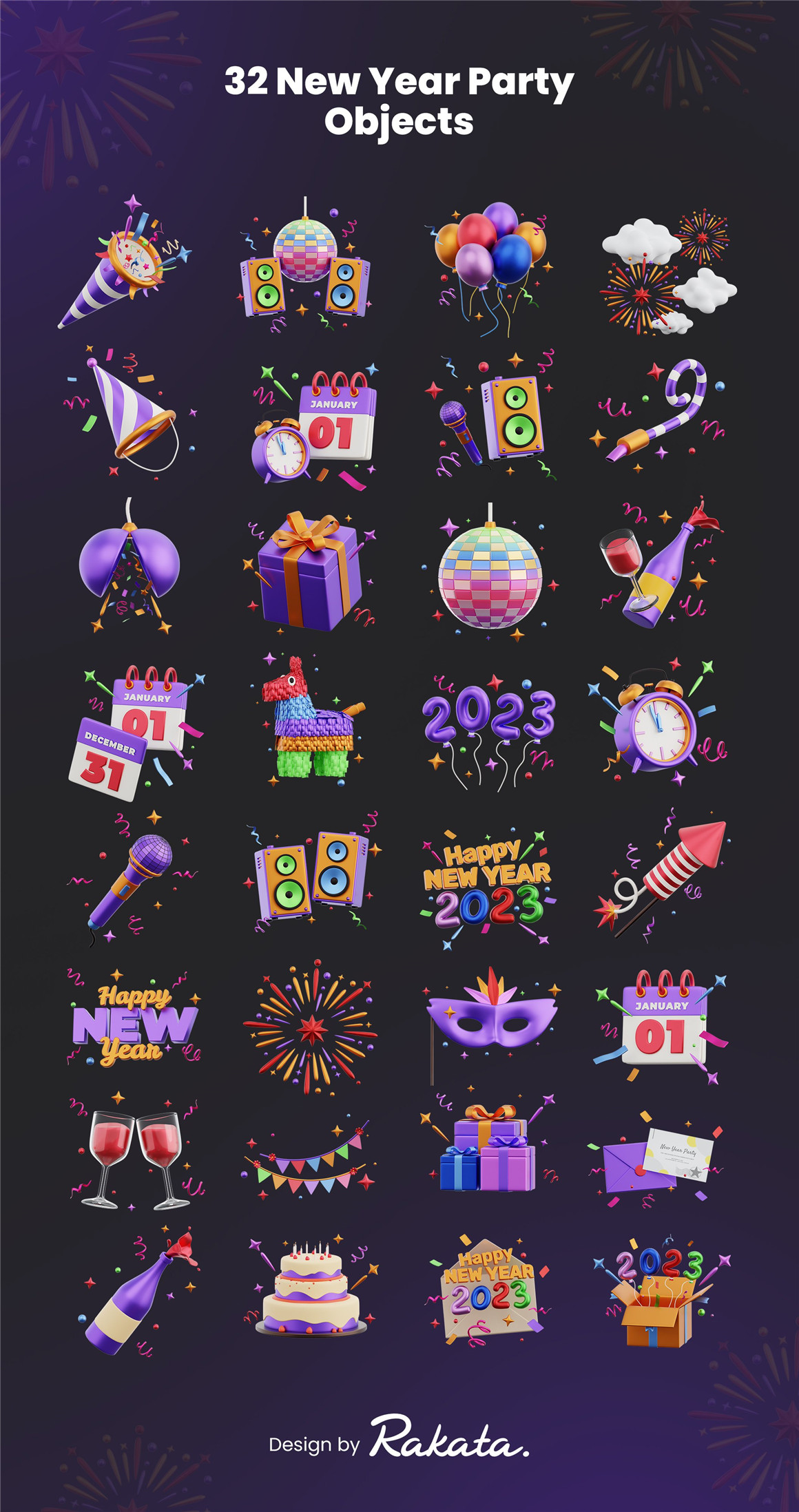 趣味卡通3D新年节日生日派对庆典插图插画PNG免抠图片+3D素材 New Year Party 3D Icons 图标素材 第7张