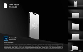 6款黑化风苹果MacBook电脑iPhone手机iPad平板展示效果图Ps贴图样机模板 Device Mockup – Black Glass Series