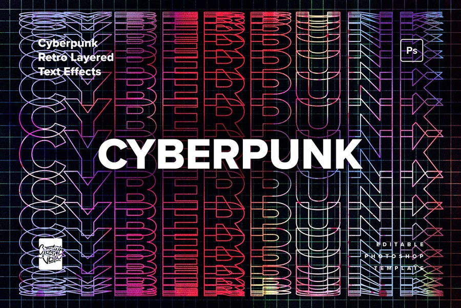 未来科幻赛博朋克风叠加效果海报标题logo设计ps特效样机模板素材 Cyberpunk Retro Layered Text Effects , 第5张