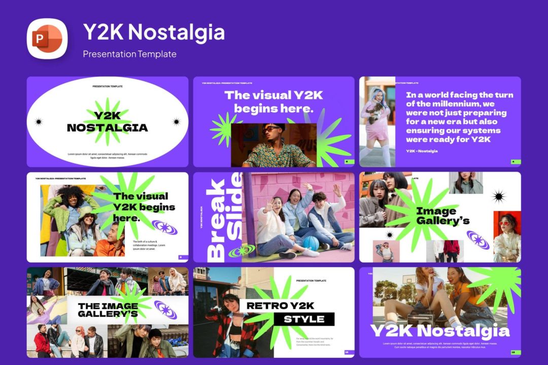 现代复古美学Y2K品牌营销策划演示文稿设计ppt模版 Y2K Retro Nostalgia PowerPoint 幻灯图表 第1张