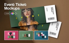 6款时尚电影音乐飞机票门票设计展示效果图Ps贴图样机模板素材 Event Ticket Mockups with Shadows