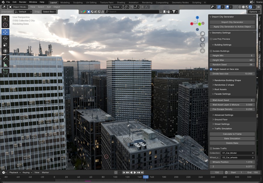Blender城市楼房建筑街道3D场景模型生成器插件 Blender Market – The City Generator v1.1 插件预设 第3张