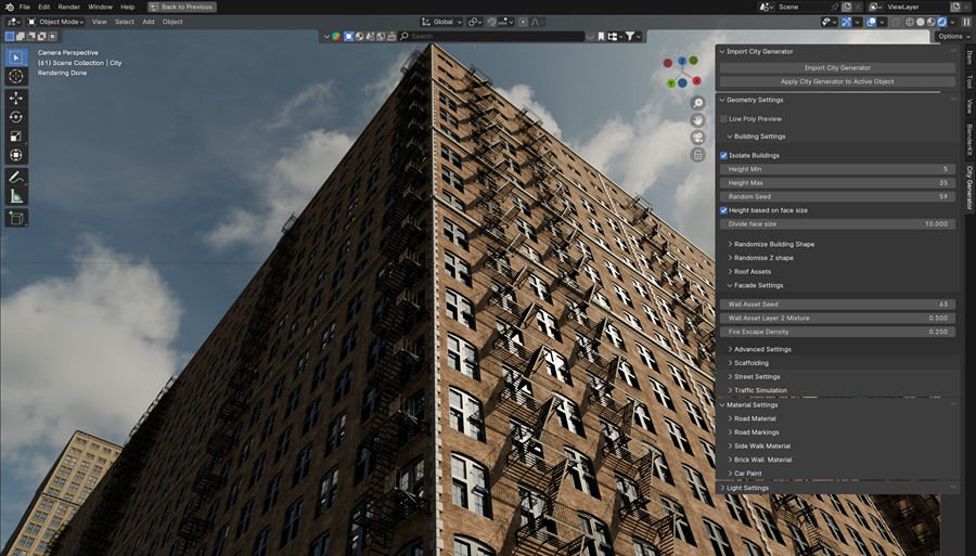 Blender城市楼房建筑街道3D场景模型生成器插件 Blender Market – The City Generator v1.1 插件预设 第17张