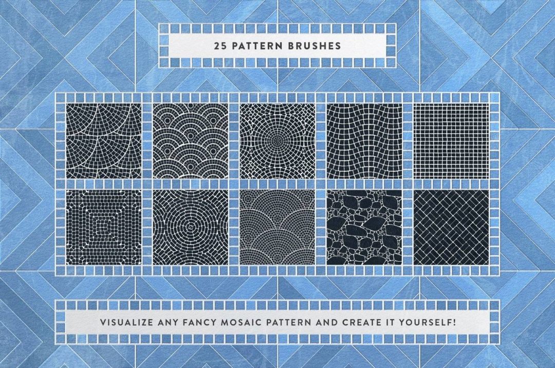 复古老式马赛克瓷砖图案Ai矢量笔刷设计素材 Mosaic Tile Illustrator Brushes , 第7张