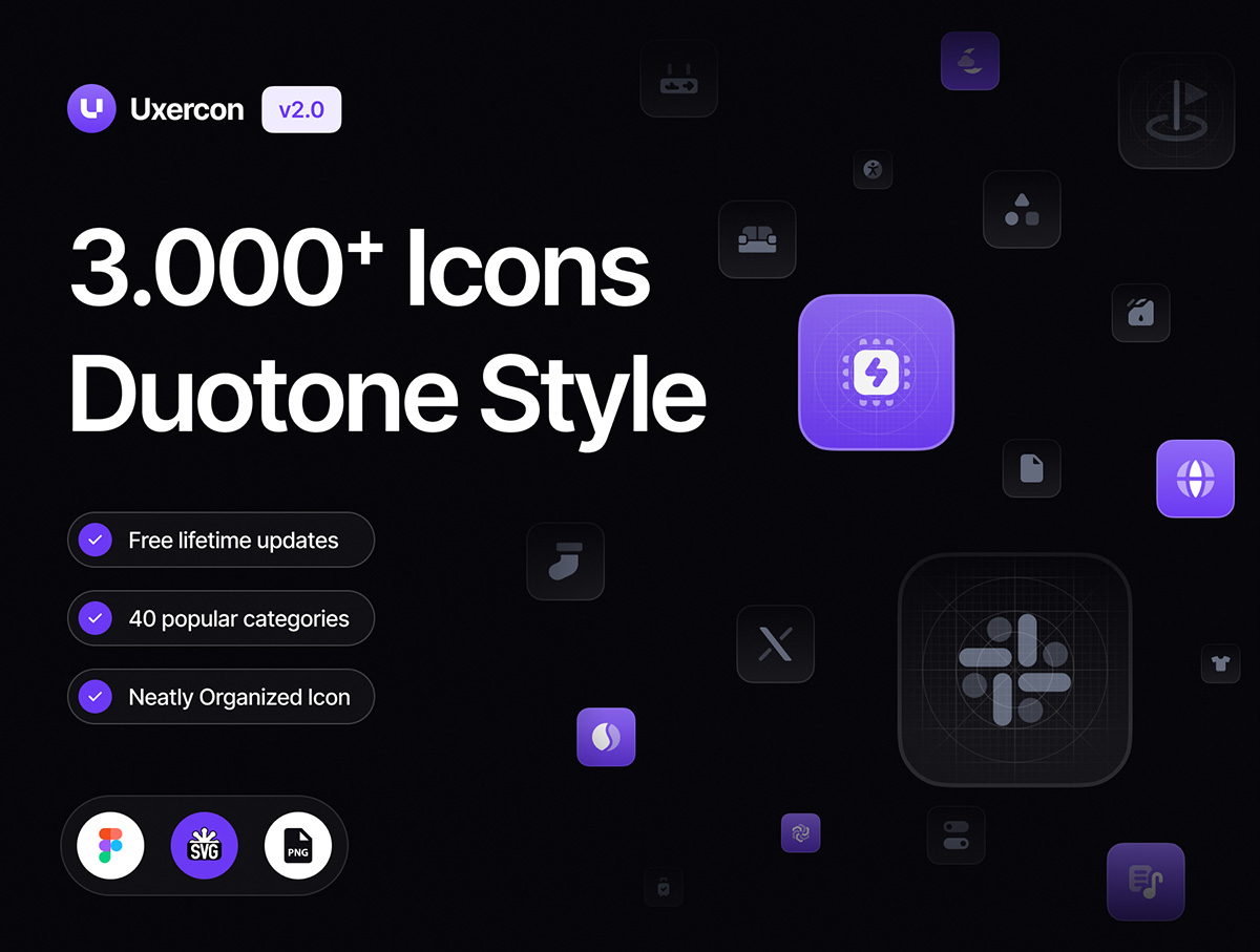 3000+款单色网站app界面设计矢量线条图标icons设计素材包 3000+ Solid Icon Styles | Uxercon Icon Library v2.0 图标素材 第1张