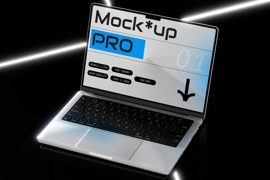 潮流黑化风苹果MacBook笔记本电脑演示效果图Ps贴图样机模板 Laptop Mockup 样机素材 第2张