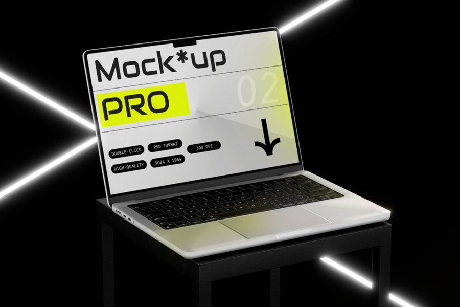 潮流黑化风苹果MacBook笔记本电脑演示效果图Ps贴图样机模板 Laptop Mockup 样机素材 第3张