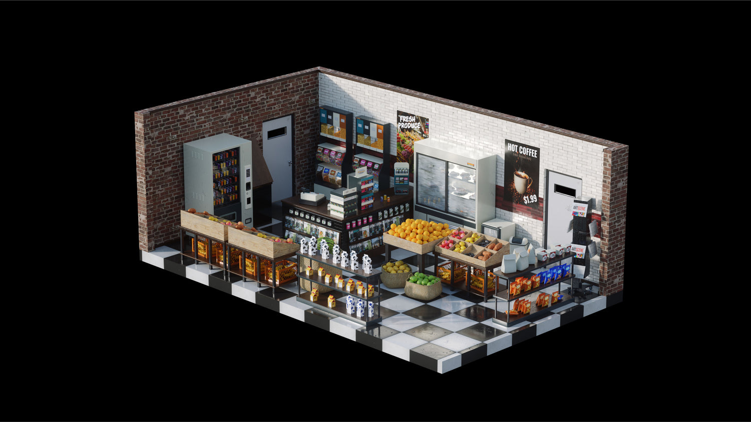 Blender复古咖啡馆面包店杂货店饰品店内饰3D模型 KitBash3D – Neighborhood Shops 样机素材 第15张