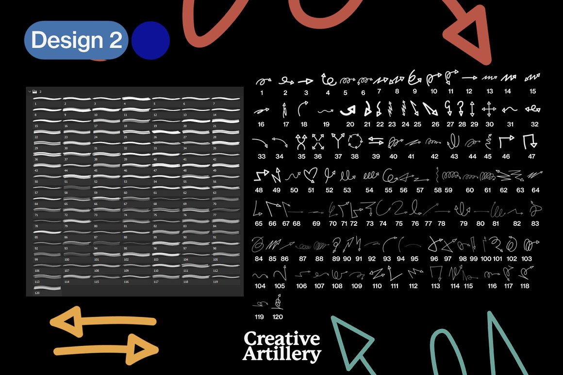 335款箭头符号手绘涂鸦PS印章笔刷PNG元素套装 Arrows Brush 图片素材 第3张