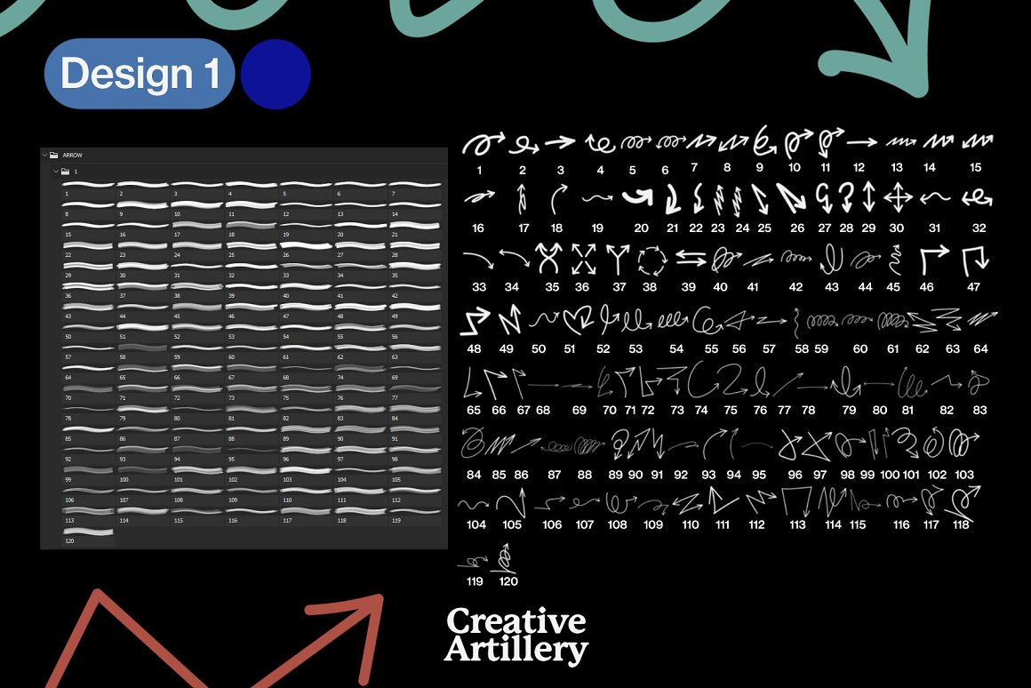 335款箭头符号手绘涂鸦PS印章笔刷PNG元素套装 Arrows Brush 图片素材 第5张